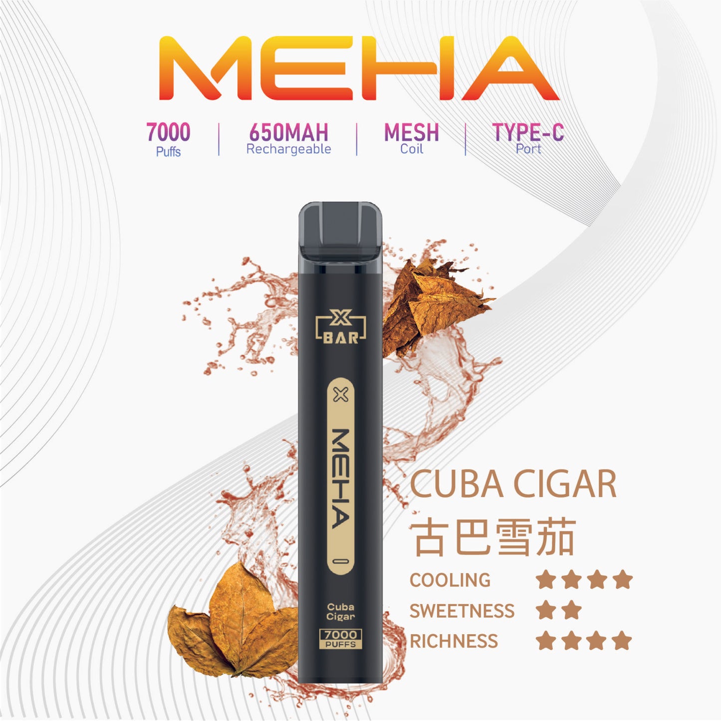 MEHA魅嗨7000口一次性拋棄式電子煙/MEHA XBAR小黑條7000 Puffs｜16款口味-台灣現貨2025